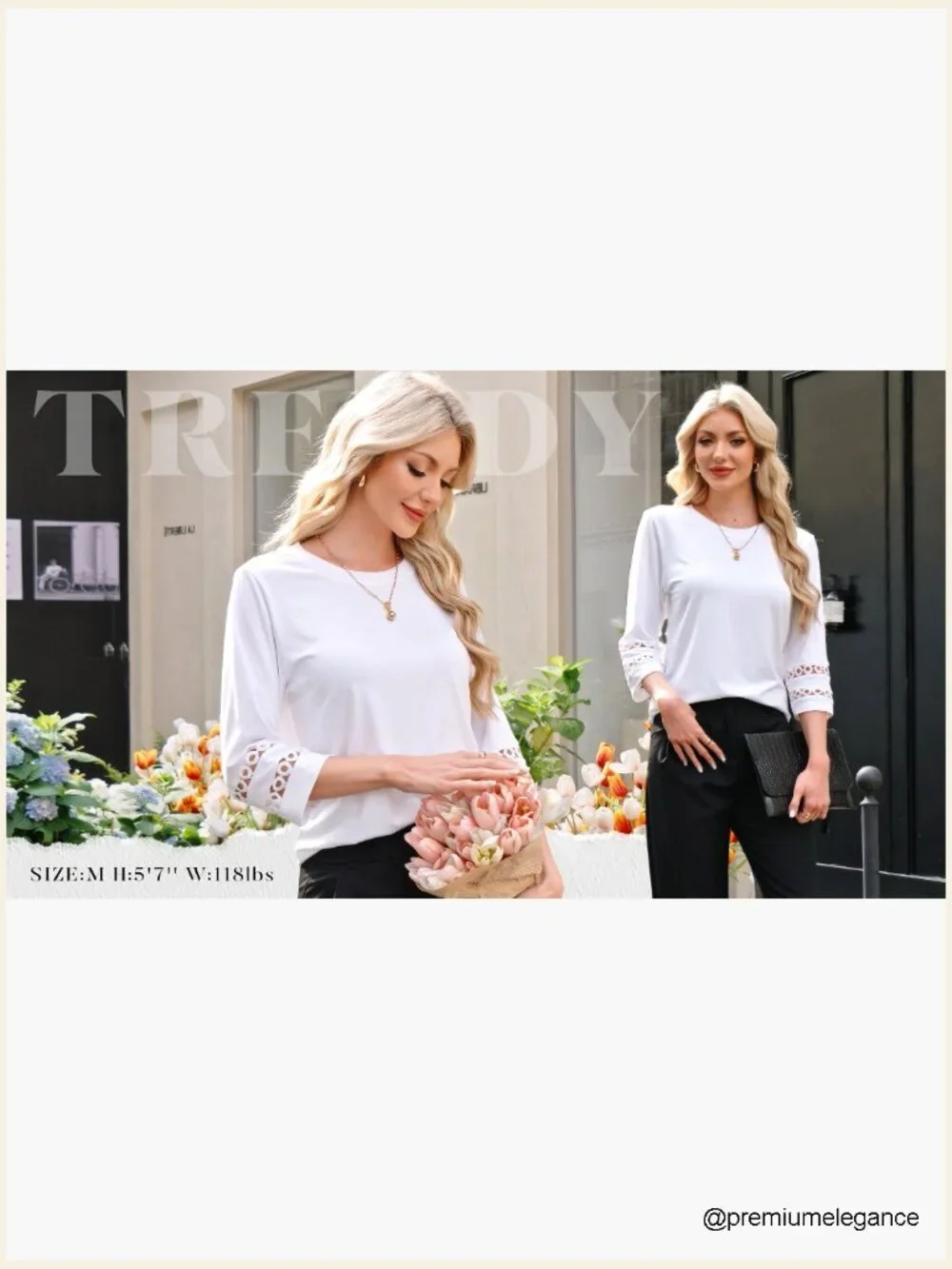 3/4 Sleeve Crewneck Blouse Loose Fit Tunic Tee Dressy Casual Top